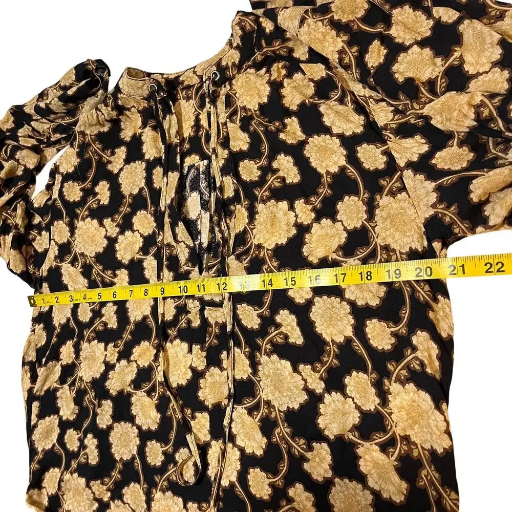 Free People Mia Tunic Floral Blouse Black Brown Size XS V-Neck Flow Boho Cottage